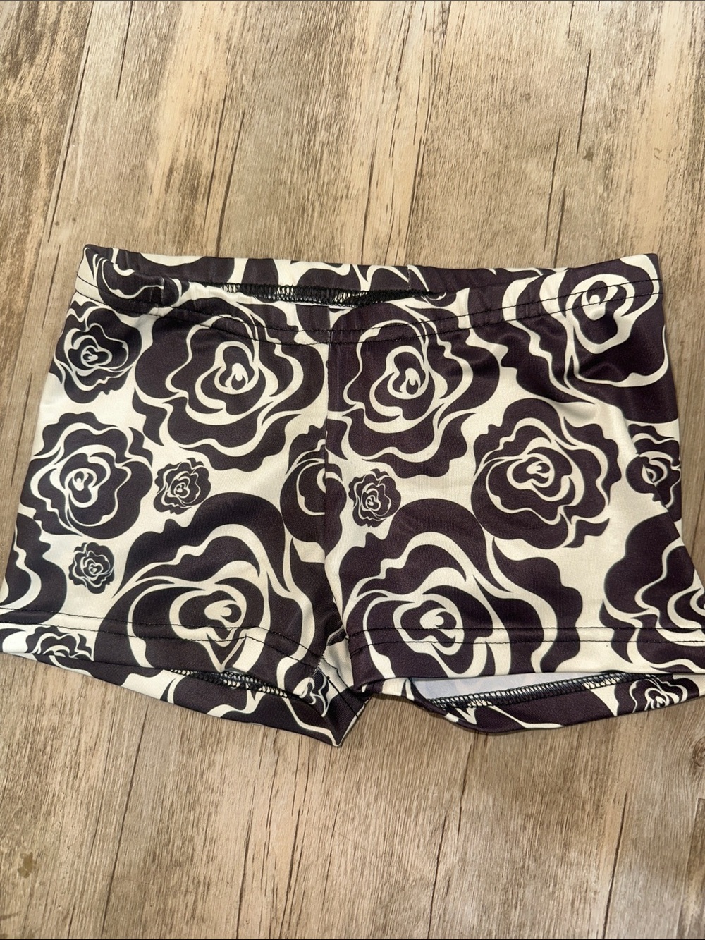 Girls EllieWear Black & Cream Floral Athletic Dance Gymnast Shorts